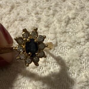 Elegant Gold tone and Blue Stone Ring